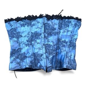 Vintage 90s Empire Intimates Blue Floral Lace Up Corset Size 46 Made in‎ USA